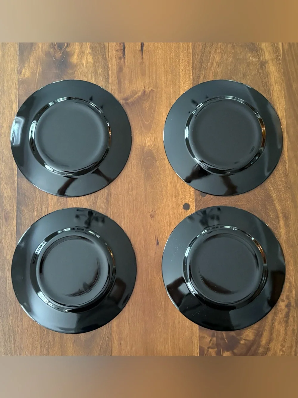 VTG Arcoroc “Tampico” 12 pc Black Plates & Saucer Set Abstract Purple Teal Rim